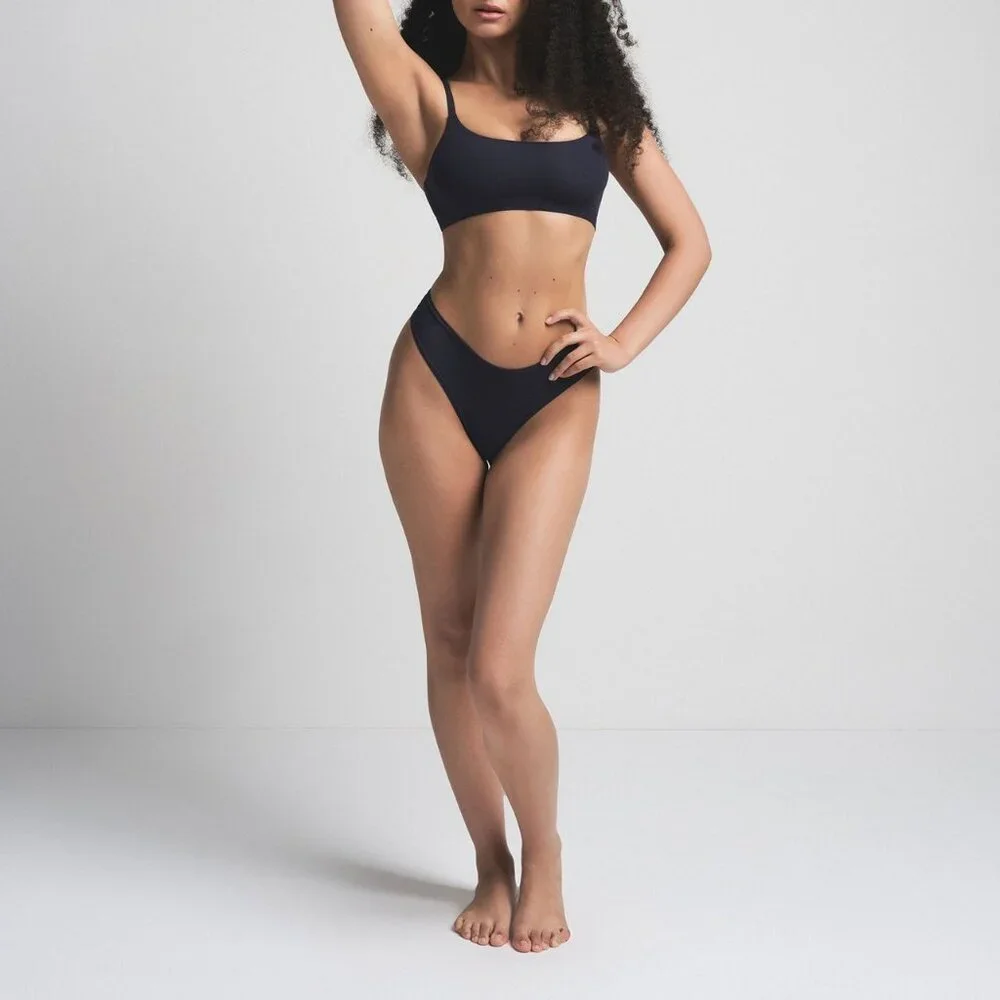 SKIMS Fits Everybody Scoop Bralette Onyx Snwflk Fairisle & Navy Sz Small 2pc NWT - Picture 2 of 8